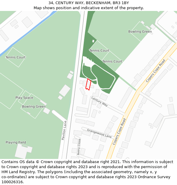 34, CENTURY WAY, BECKENHAM, BR3 1BY: Location map and indicative extent of plot