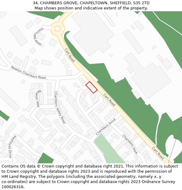 34, CHAMBERS GROVE, CHAPELTOWN, SHEFFIELD, S35 2TD: Location map and indicative extent of plot