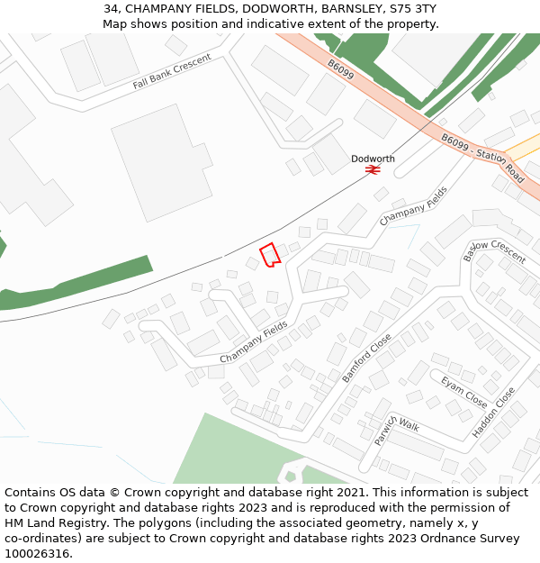 34, CHAMPANY FIELDS, DODWORTH, BARNSLEY, S75 3TY: Location map and indicative extent of plot