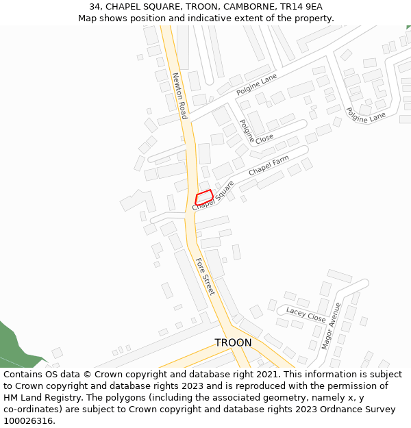 34, CHAPEL SQUARE, TROON, CAMBORNE, TR14 9EA: Location map and indicative extent of plot