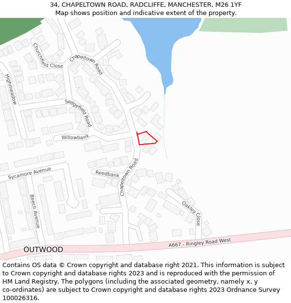 34, CHAPELTOWN ROAD, RADCLIFFE, MANCHESTER, M26 1YF: Location map and indicative extent of plot