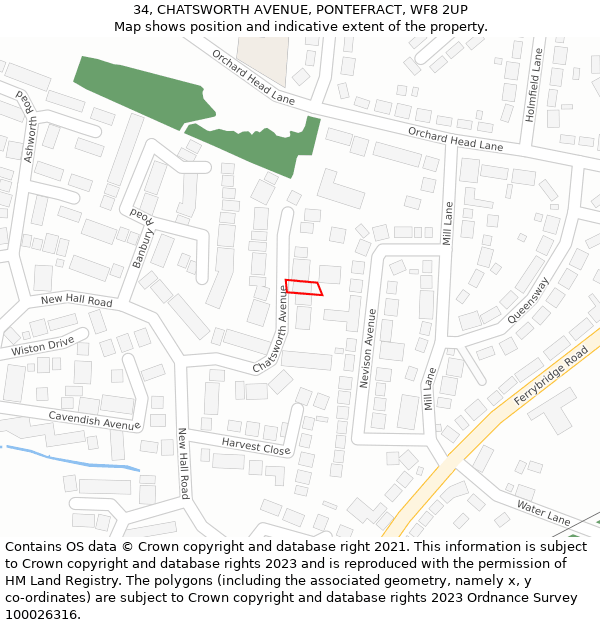 34, CHATSWORTH AVENUE, PONTEFRACT, WF8 2UP: Location map and indicative extent of plot