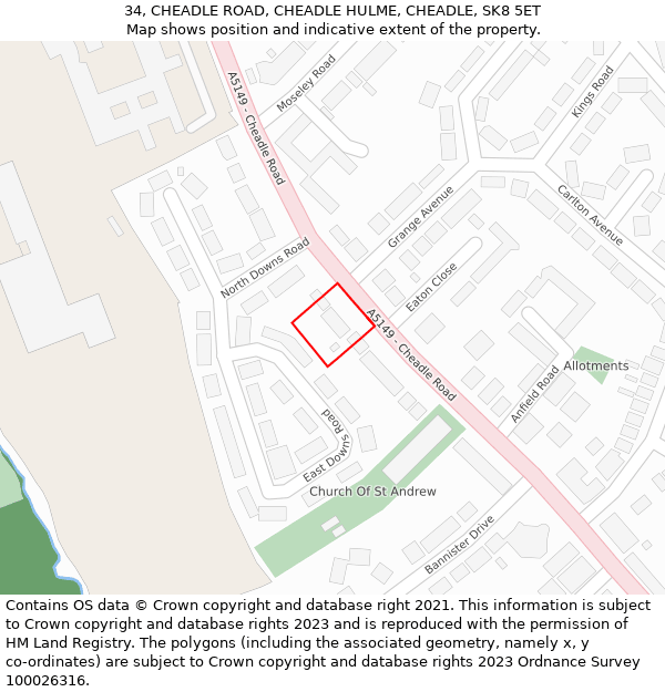 34, CHEADLE ROAD, CHEADLE HULME, CHEADLE, SK8 5ET: Location map and indicative extent of plot