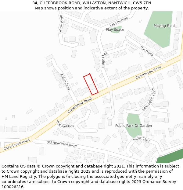 34, CHEERBROOK ROAD, WILLASTON, NANTWICH, CW5 7EN: Location map and indicative extent of plot