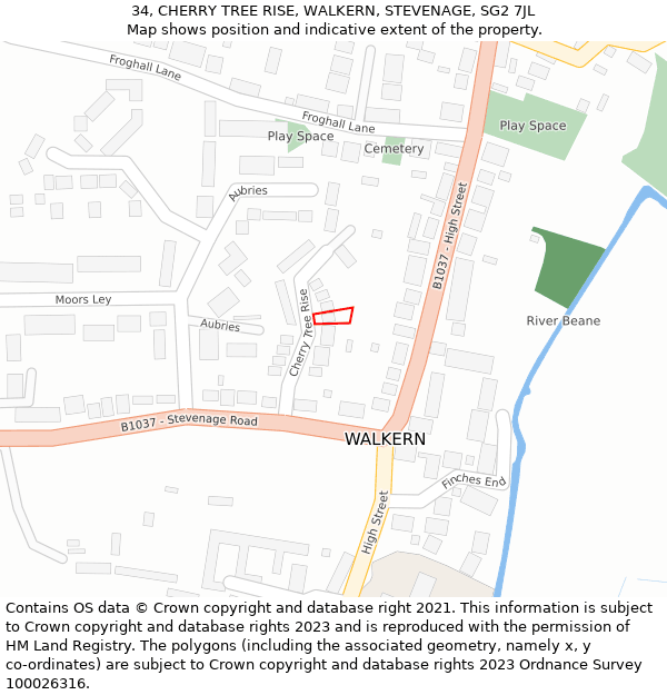 34, CHERRY TREE RISE, WALKERN, STEVENAGE, SG2 7JL: Location map and indicative extent of plot