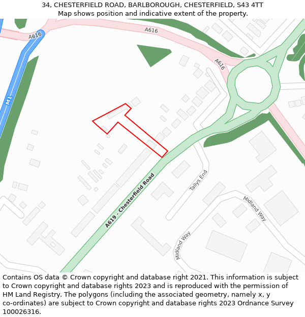 34, CHESTERFIELD ROAD, BARLBOROUGH, CHESTERFIELD, S43 4TT: Location map and indicative extent of plot