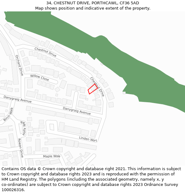 34, CHESTNUT DRIVE, PORTHCAWL, CF36 5AD: Location map and indicative extent of plot