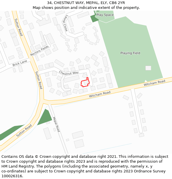 34, CHESTNUT WAY, MEPAL, ELY, CB6 2YR: Location map and indicative extent of plot