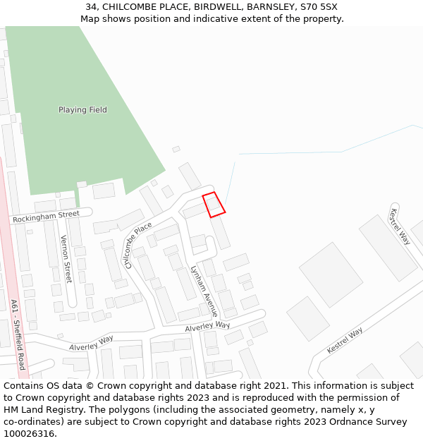 34, CHILCOMBE PLACE, BIRDWELL, BARNSLEY, S70 5SX: Location map and indicative extent of plot