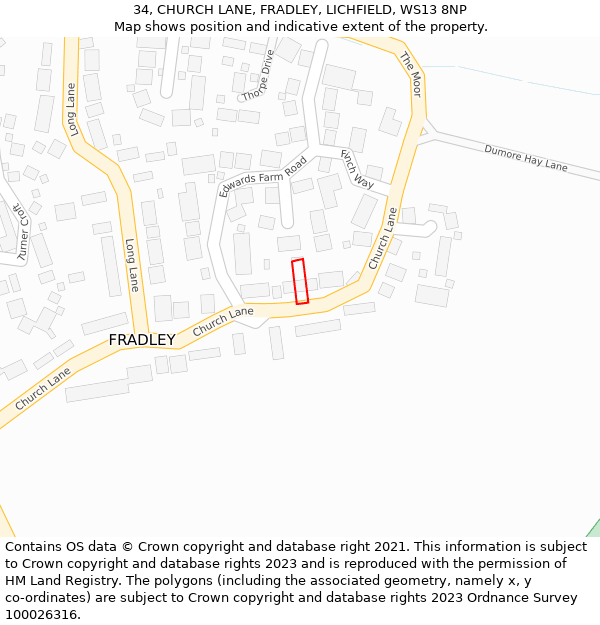 34, CHURCH LANE, FRADLEY, LICHFIELD, WS13 8NP: Location map and indicative extent of plot