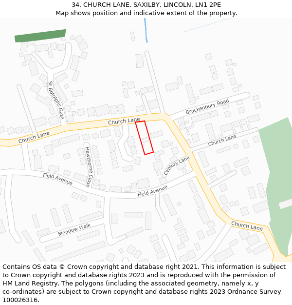 34, CHURCH LANE, SAXILBY, LINCOLN, LN1 2PE: Location map and indicative extent of plot