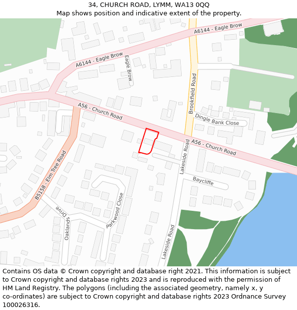 34, CHURCH ROAD, LYMM, WA13 0QQ: Location map and indicative extent of plot