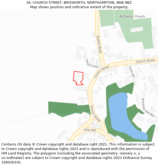 34, CHURCH STREET, BRIXWORTH, NORTHAMPTON, NN6 9BZ: Location map and indicative extent of plot