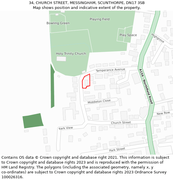 34, CHURCH STREET, MESSINGHAM, SCUNTHORPE, DN17 3SB: Location map and indicative extent of plot