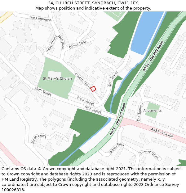 34, CHURCH STREET, SANDBACH, CW11 1FX: Location map and indicative extent of plot