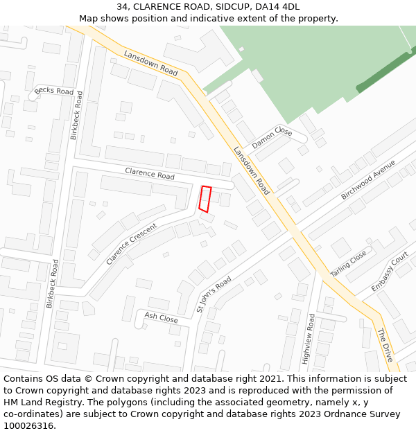 34, CLARENCE ROAD, SIDCUP, DA14 4DL: Location map and indicative extent of plot