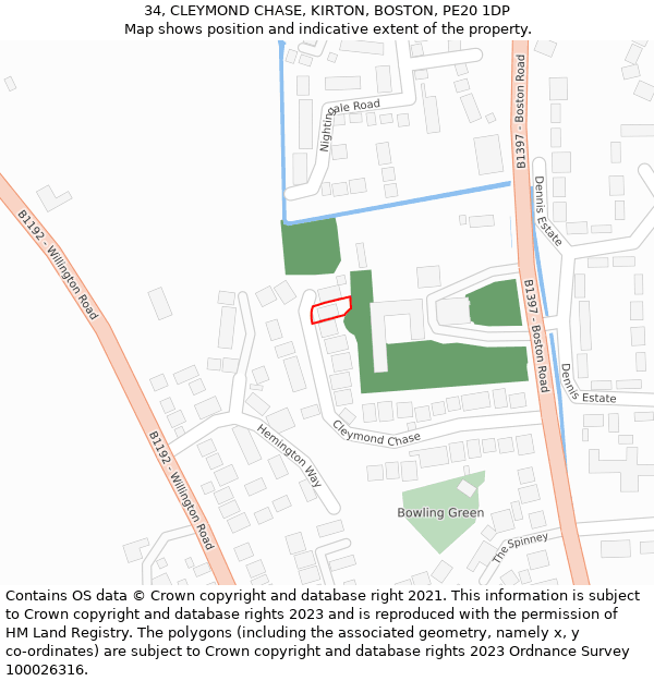 34, CLEYMOND CHASE, KIRTON, BOSTON, PE20 1DP: Location map and indicative extent of plot