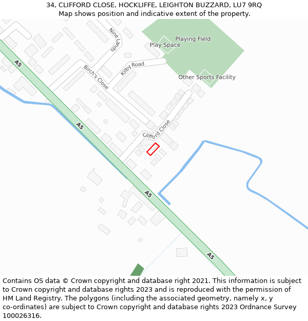 34, CLIFFORD CLOSE, HOCKLIFFE, LEIGHTON BUZZARD, LU7 9RQ: Location map and indicative extent of plot