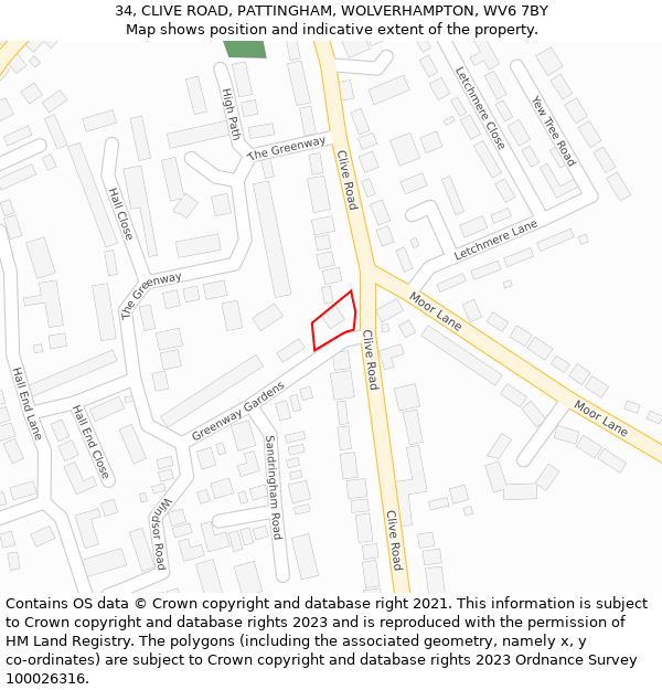 34, CLIVE ROAD, PATTINGHAM, WOLVERHAMPTON, WV6 7BY: Location map and indicative extent of plot