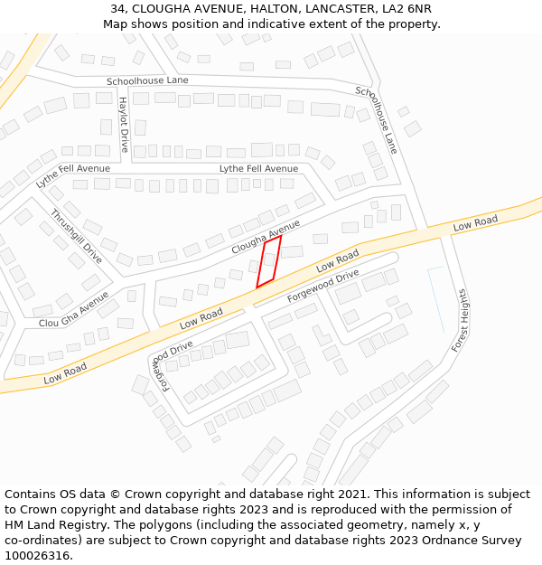 34, CLOUGHA AVENUE, HALTON, LANCASTER, LA2 6NR: Location map and indicative extent of plot