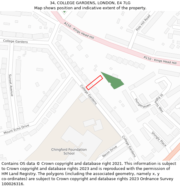 34, COLLEGE GARDENS, LONDON, E4 7LG: Location map and indicative extent of plot