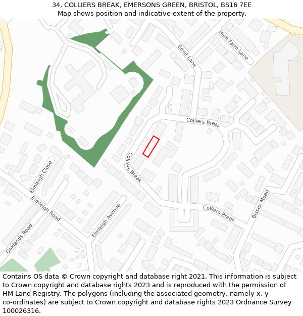 34, COLLIERS BREAK, EMERSONS GREEN, BRISTOL, BS16 7EE: Location map and indicative extent of plot