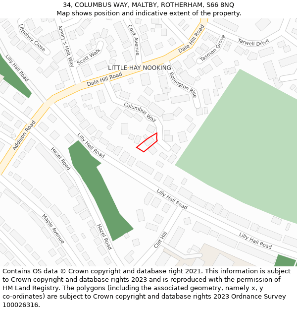 34, COLUMBUS WAY, MALTBY, ROTHERHAM, S66 8NQ: Location map and indicative extent of plot