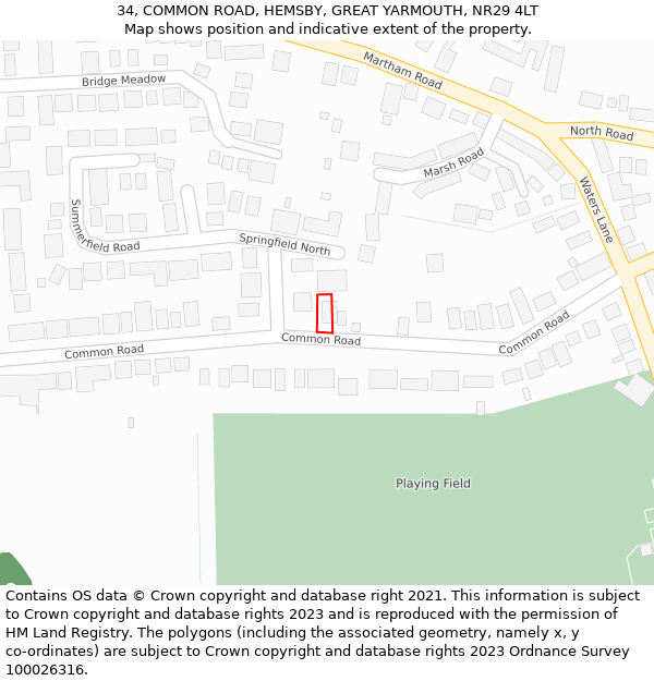 34, COMMON ROAD, HEMSBY, GREAT YARMOUTH, NR29 4LT: Location map and indicative extent of plot