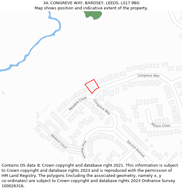 34, CONGREVE WAY, BARDSEY, LEEDS, LS17 9BG: Location map and indicative extent of plot