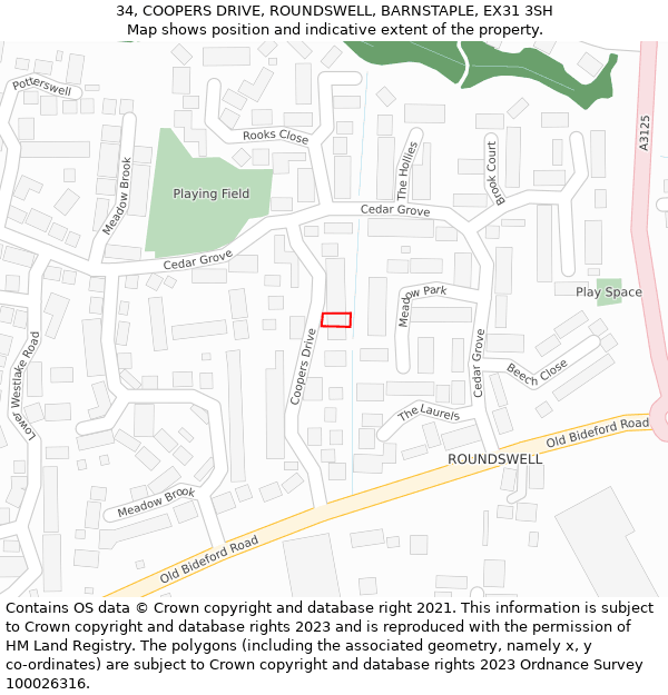 34, COOPERS DRIVE, ROUNDSWELL, BARNSTAPLE, EX31 3SH: Location map and indicative extent of plot