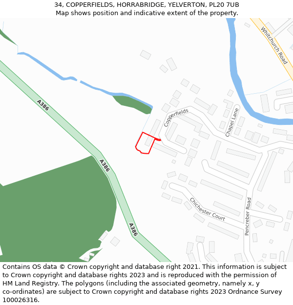 34, COPPERFIELDS, HORRABRIDGE, YELVERTON, PL20 7UB: Location map and indicative extent of plot