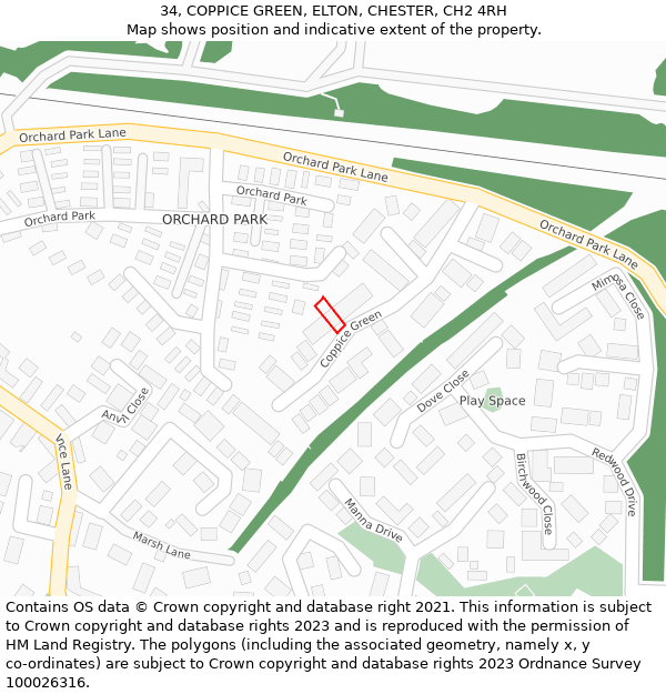 34, COPPICE GREEN, ELTON, CHESTER, CH2 4RH: Location map and indicative extent of plot