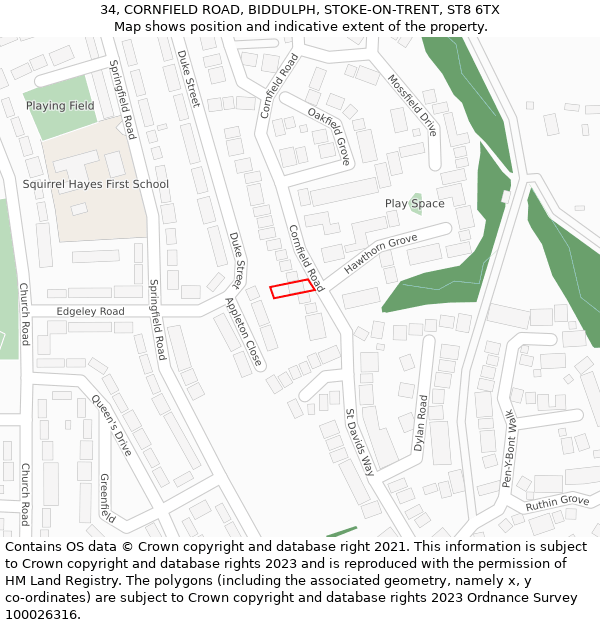 34, CORNFIELD ROAD, BIDDULPH, STOKE-ON-TRENT, ST8 6TX: Location map and indicative extent of plot