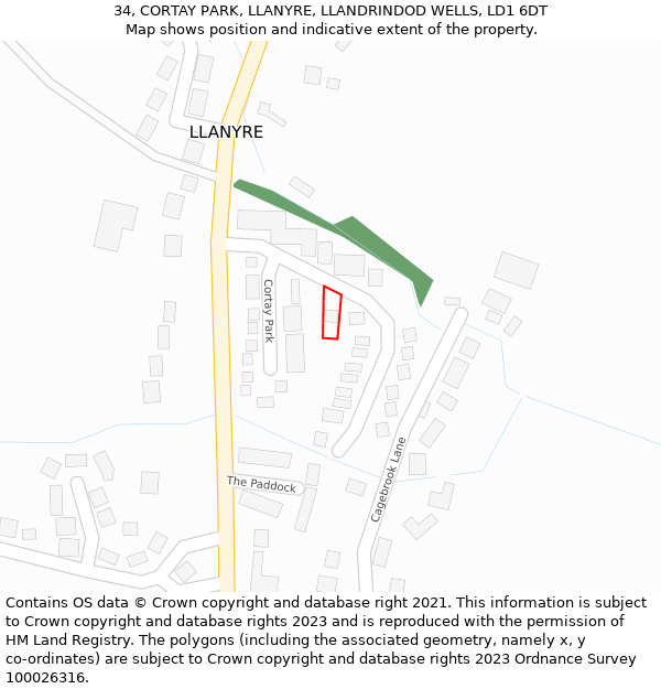 34, CORTAY PARK, LLANYRE, LLANDRINDOD WELLS, LD1 6DT: Location map and indicative extent of plot