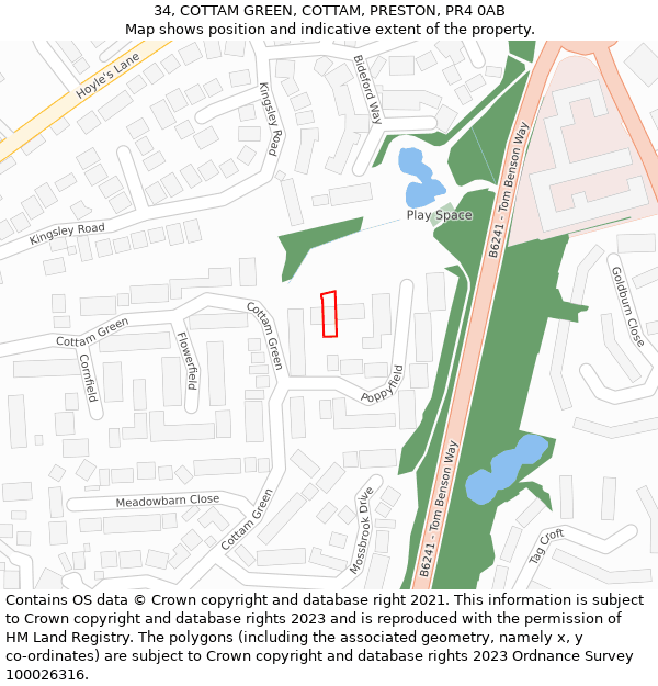 34, COTTAM GREEN, COTTAM, PRESTON, PR4 0AB: Location map and indicative extent of plot