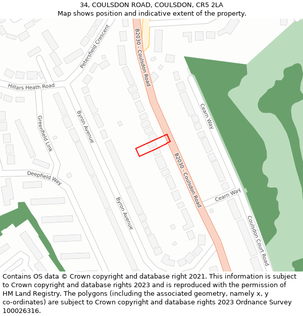 34, COULSDON ROAD, COULSDON, CR5 2LA: Location map and indicative extent of plot