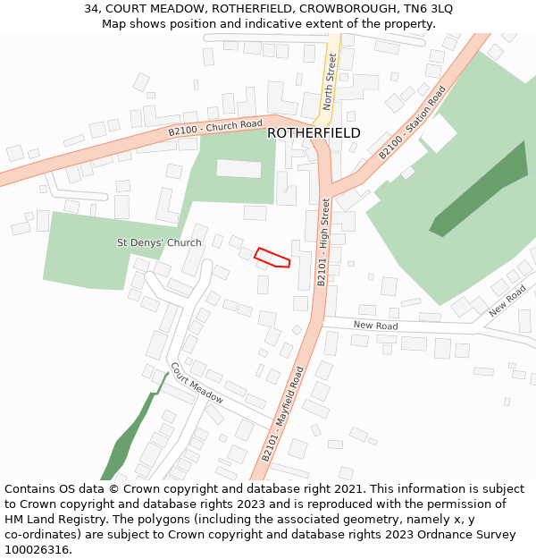 34, COURT MEADOW, ROTHERFIELD, CROWBOROUGH, TN6 3LQ: Location map and indicative extent of plot