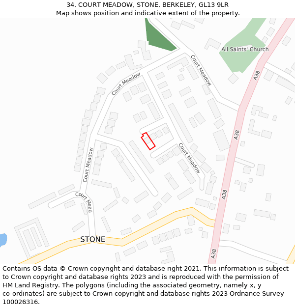 34, COURT MEADOW, STONE, BERKELEY, GL13 9LR: Location map and indicative extent of plot