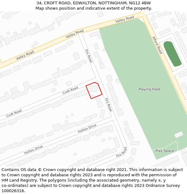 34, CROFT ROAD, EDWALTON, NOTTINGHAM, NG12 4BW: Location map and indicative extent of plot