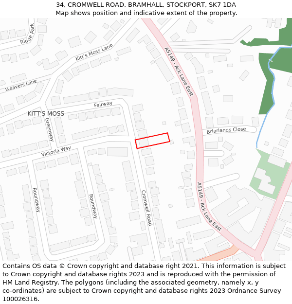 34, CROMWELL ROAD, BRAMHALL, STOCKPORT, SK7 1DA: Location map and indicative extent of plot