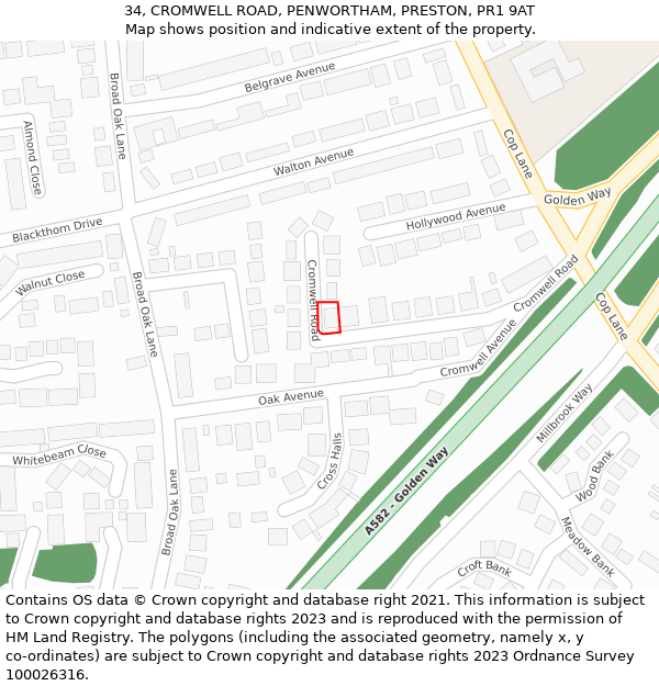 34, CROMWELL ROAD, PENWORTHAM, PRESTON, PR1 9AT: Location map and indicative extent of plot