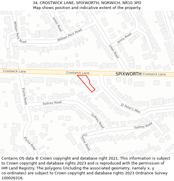 34, CROSTWICK LANE, SPIXWORTH, NORWICH, NR10 3PD: Location map and indicative extent of plot