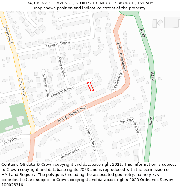 34, CROWOOD AVENUE, STOKESLEY, MIDDLESBROUGH, TS9 5HY: Location map and indicative extent of plot