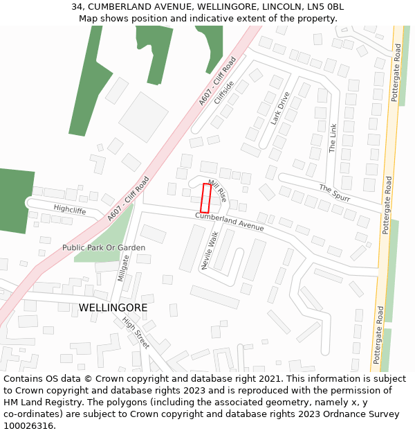 34, CUMBERLAND AVENUE, WELLINGORE, LINCOLN, LN5 0BL: Location map and indicative extent of plot