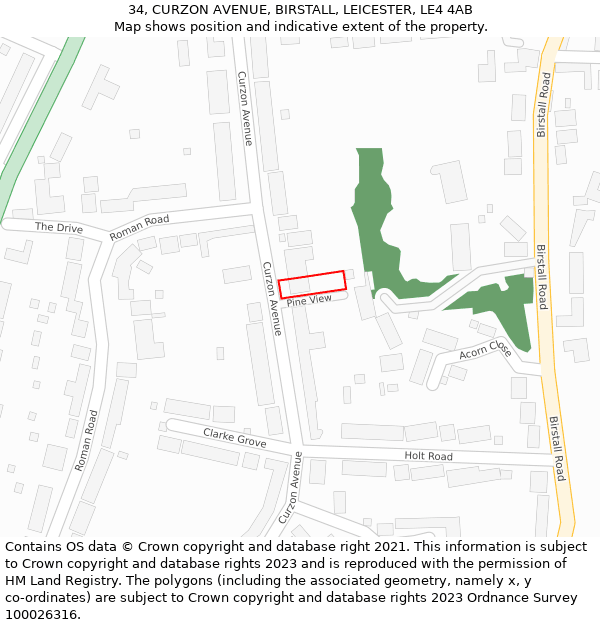 34, CURZON AVENUE, BIRSTALL, LEICESTER, LE4 4AB: Location map and indicative extent of plot