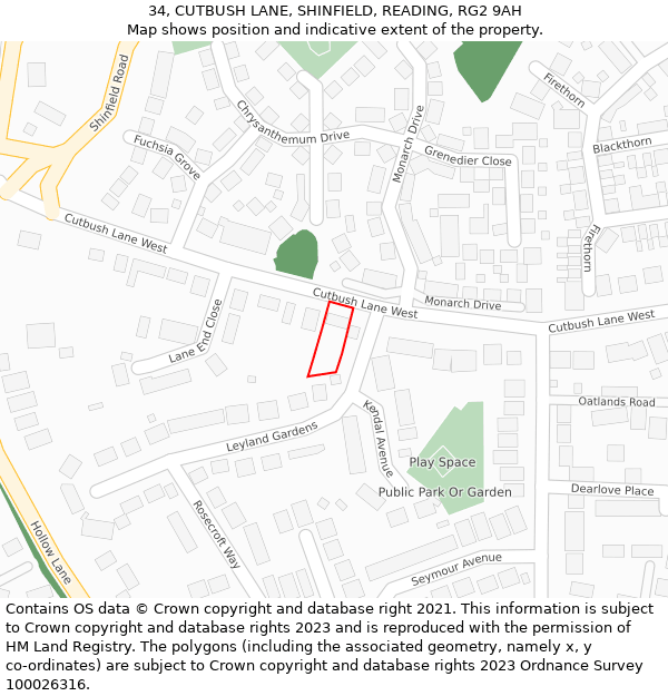 34, CUTBUSH LANE, SHINFIELD, READING, RG2 9AH: Location map and indicative extent of plot