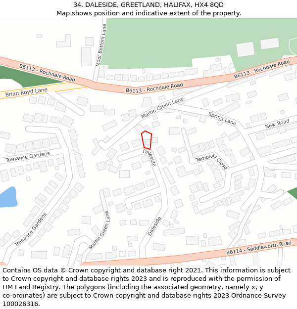 34, DALESIDE, GREETLAND, HALIFAX, HX4 8QD: Location map and indicative extent of plot