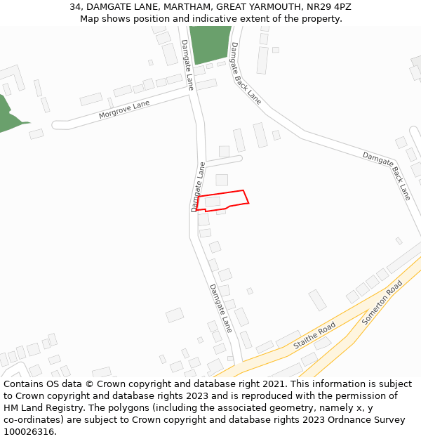 34, DAMGATE LANE, MARTHAM, GREAT YARMOUTH, NR29 4PZ: Location map and indicative extent of plot