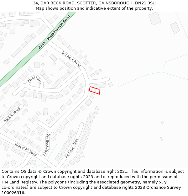 34, DAR BECK ROAD, SCOTTER, GAINSBOROUGH, DN21 3SU: Location map and indicative extent of plot