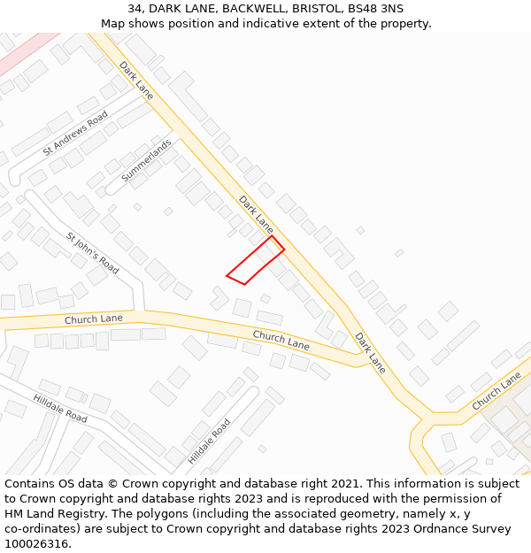 34, DARK LANE, BACKWELL, BRISTOL, BS48 3NS: Location map and indicative extent of plot